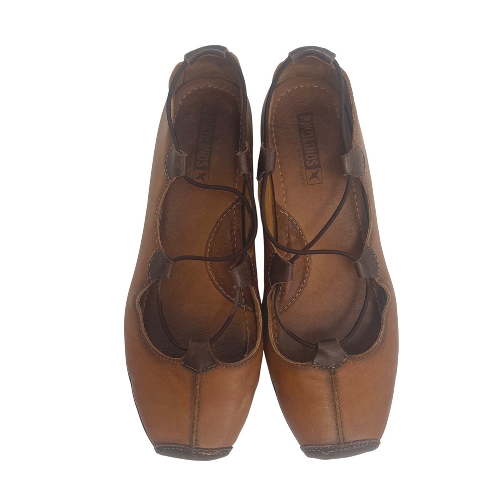 Pikolinos Gandia Ghillie Lacing Comfort Wedge Low Heel Pumps Brown 39/8 Spain
